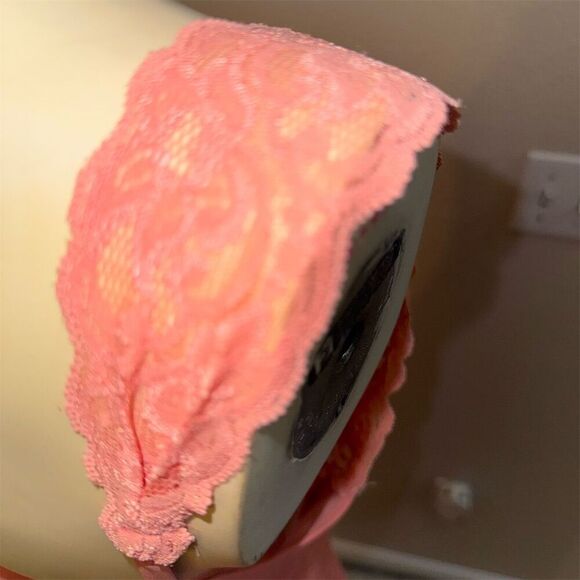 Delicates Vintage salmon pink Chiffon Lace mermaid Nightgown Chemise M - Picture 2 of 12